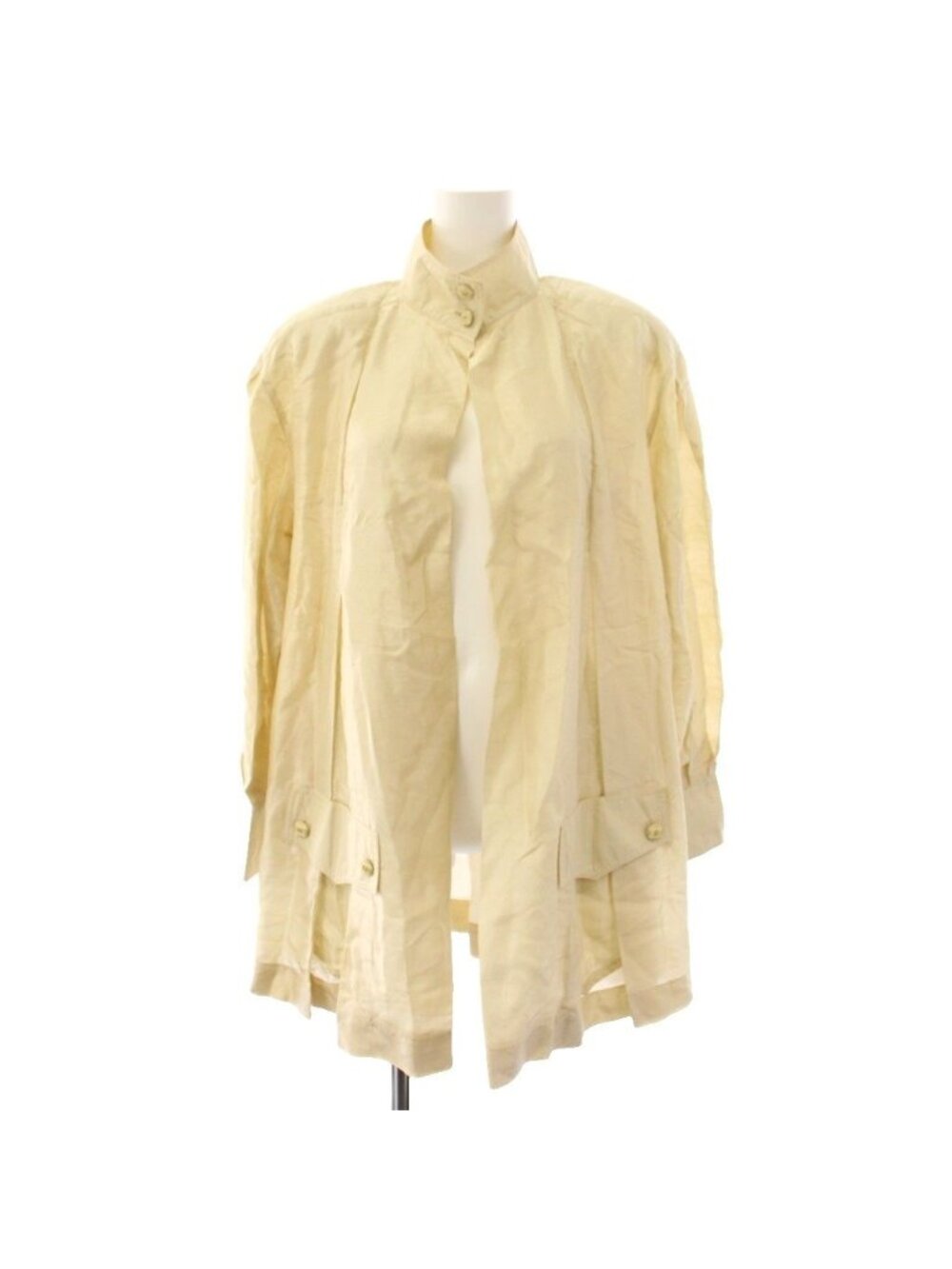 Chanel Shirt Jacket Stand Collar CC Logo Beige 34